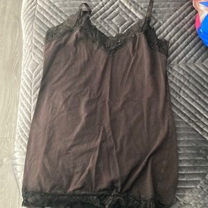 FWP Brown Camisole Tank Top with Lace Trims
